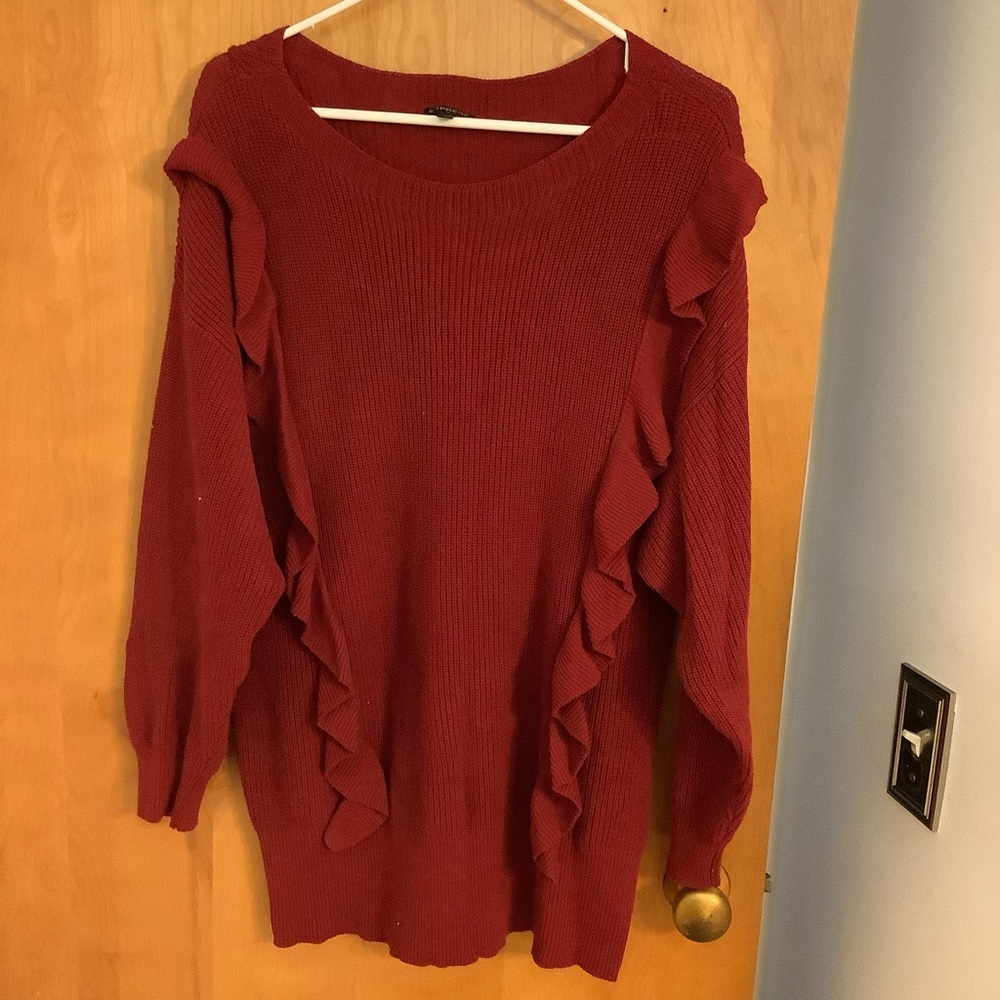Women's Red Ruffle Sweater - Picture 2 of 3